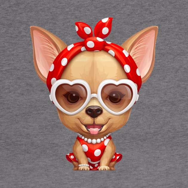 Fawn Smooth Coat Chihuahua Dog Dressed as a Retro Beauty by stonemask